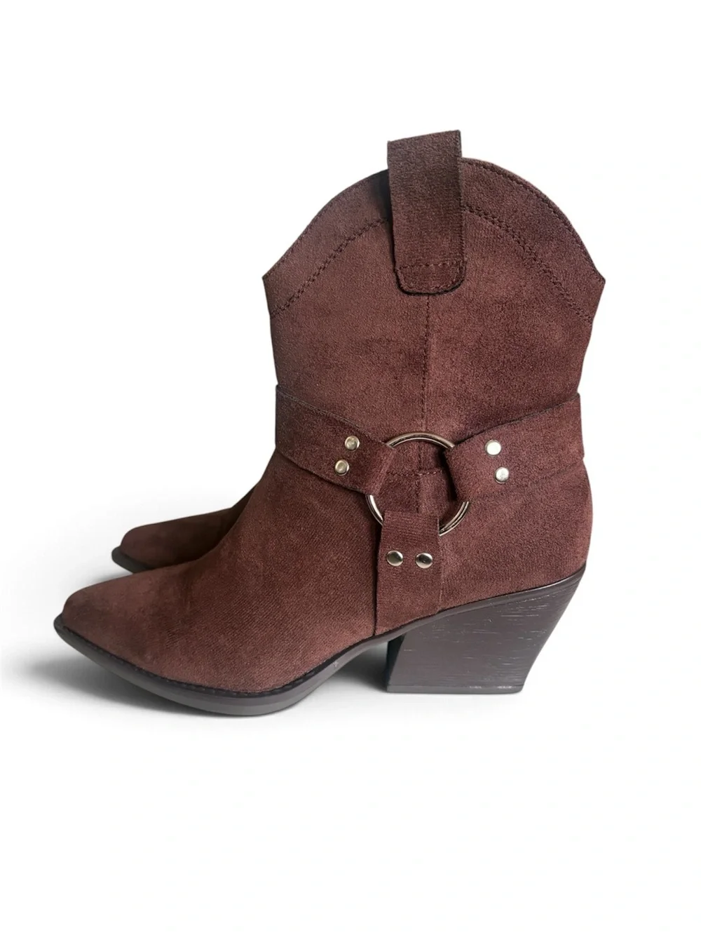 Brown Western Cowboy Ankle Boots w/ Buckle Details